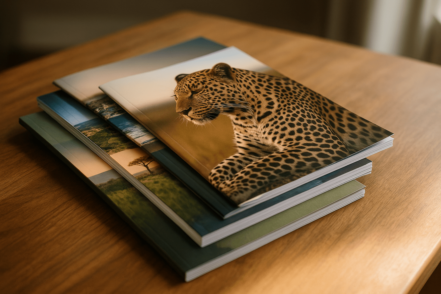 Stacked product catalogues ready for distribution to South African retailers.